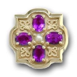 N611 14K AMETHYST SLIDE WITH DIAMOND CENTER-FLEUR DE LIS DETAIL 